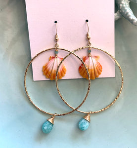 SUNRISE SHELL HOOPS WITH AMAZONITE