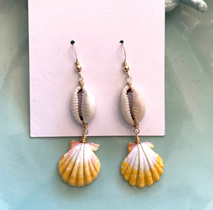 SUNRISE SHELL WITH COWRIE SHELL EARRINGS