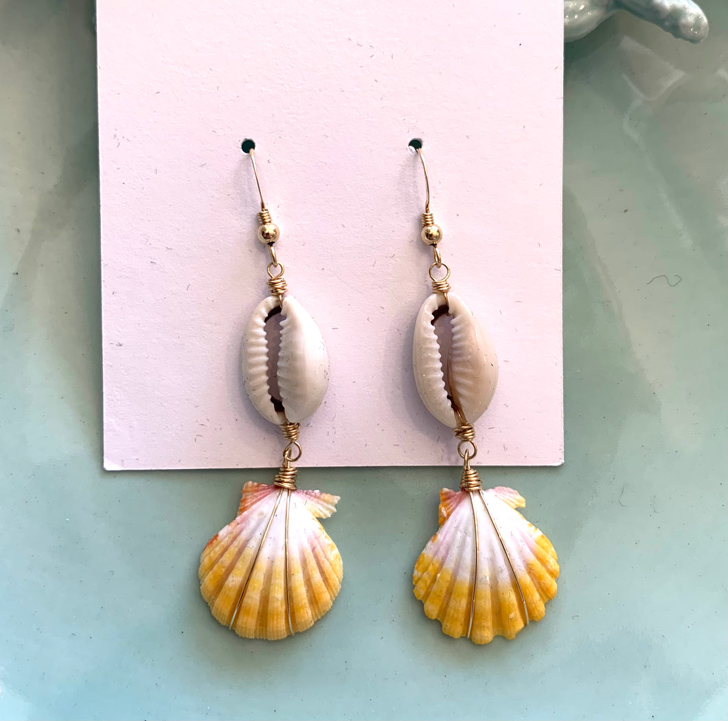 SUNRISE SHELL WITH COWRIE SHELL EARRINGS