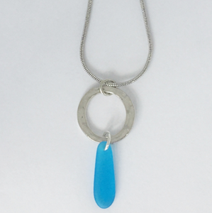 CIRCLE TEARDROP WITH TURQ "SEAGLASS" NECKLACE