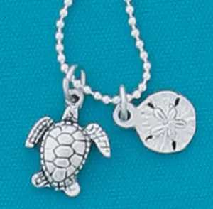 TURTLE SANDDOLLAR DOUBLE CHARM NECKLACE